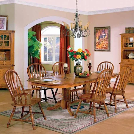 Solid American Oak Table & Windsor Back Chairs Set